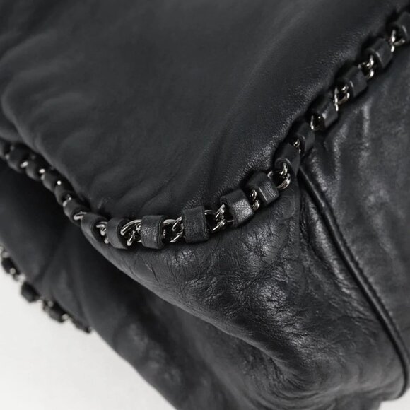 CHANEL Chain Hand Bag Lamb Skin Black Gold CC Auth PP536V - Picture 3 of 16